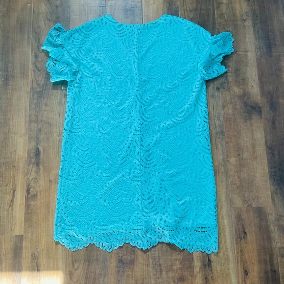 Worthington Turquoise Lace Shift Dress with Flutter Sleeves | Size Large - Picture 6 of 8